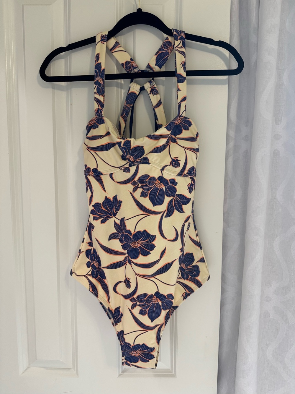 Cupshe Cream One-Piece Swimsuit with Navy Floral Print